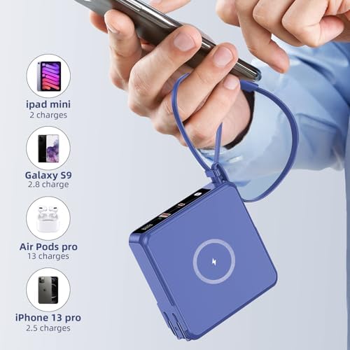 Ultimate 10,000 m Ah Portable Charger with Built-in Cables & AC Plug – PD 22.5 W Fast Wireless Power Bank for i Phone 16/15/14, Samsung S23/S22, Android Devices – Effortless Charging Anytime, Anywhere