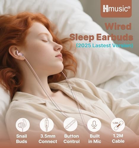 Ultra-Lightweight Hmusic Sleep Earbuds – 3.5 mm Wired Headphones with 30 d B Noise Isolation for Uninterrupted Relaxation – Snail Flat Design Perfect for Sleep, Travel, and Meditation – Crafted from Soft Silicone for Ultimate Comfort and Durability – Ideal for Audiobooks and Stress Relief