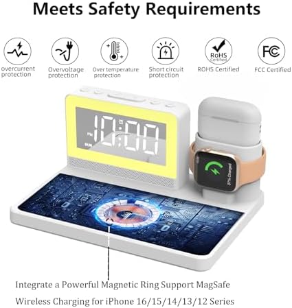 Revolutionize Your Charging Routine with the 7-in-1 Wireless Fast Charging Station – All-in-One Alarm Clock Dock for i Phone, Samsung Galaxy, Apple Watch & Air Pods – Enhanced Speed, Sleek Design, and Safety Features for Ultimate Convenience