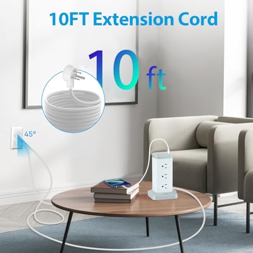 Maximize Workspace Efficiency with the BEVA Surge Protector Power Strip Tower – 12 AC Outlets & 4 Fast-Charging USB Ports, 6.5 FT Extension Cord for Optimal Device Organization and Safety in Office and Home Settings