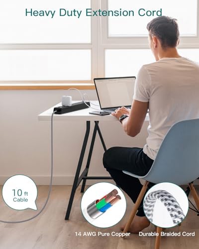 Ultimate Surge Protector Power Strip – Versatile 6-Outlet Extension Cord with 4 USB Ports (2 USB-C) and Flat Plug Design for Space Saving, Overload Protection, and Wall Mount Capability – 5 ft Length for Home, Office, or Dorm Room Efficiency and Safety