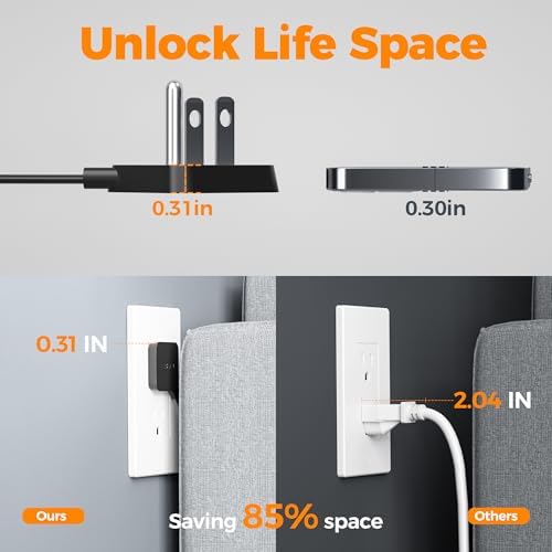 TESSAN 5 FT Flat Extension Cord Surge Protector – 4 Outlet Power Strip with 3 USB C Ports (1 USB C) for Fast Charging, 900 Joules Electronics Protection, Space-Saving Design for Home, Office, and Dorm Use, Enhanced Compatibility and Efficiency