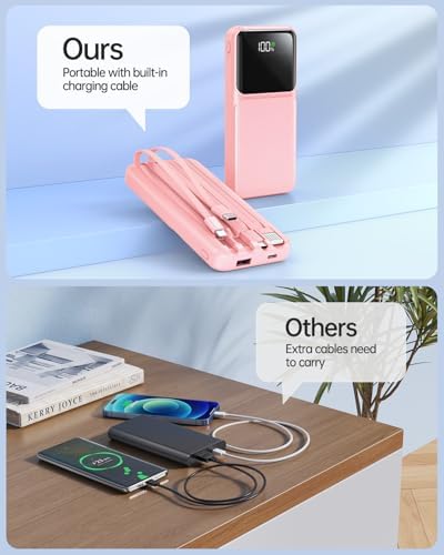 Ultimate 20,000 m Ah Portable Charger with Built-in Cable – Slim 22.5 W Fast Charging Power Bank for i Phone, Samsung, and Android Devices with LED Display, 5 Outputs & 3 Inputs – Essential Travel Companion for Uninterrupted Connectivity