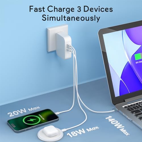 Ultra-Fast 96 W Mac Book Pro Charger with 6.6 ft Magnetic USB-C Cable – Compatible with 2021-2025 Mac Book Pro 14″/16″ & Mac Book Air 13″/15″ Models – Magnetic Connection for Secure Charging & Armor-Weave Durability – Lightning Speed Power Boost for M1/M2/M3/M4 Chipsets – 365-Day Warranty for Peace of Mind