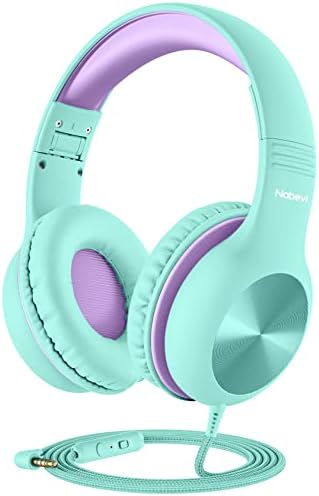 Premium Kids Over-Ear Headphones with Built-In Microphone – Safe Volume Control, Lightweight Dark Green Design for Online Learning & Travel, HD Sound Quality, Collaborative Audio Sharing Feature for Enhanced Learning Experiences