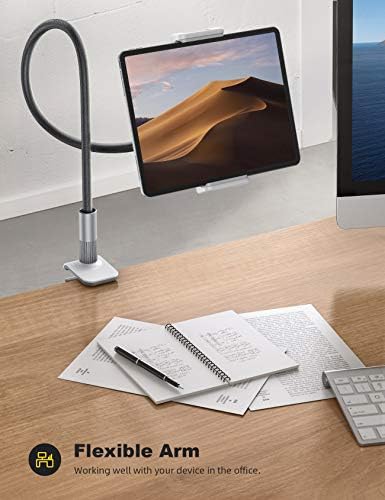 Lamicall Gooseneck Tablet Holder Mount – Ergonomic Adjustable Arm Stand for Hands-Free Viewing of i Pad Pro, Mini, Air & Galaxy Tabs (4.7-10.5″) – Versatile Clip Design for Bed, Desk, and Kitchen Use for Enhanced Comfort and Productivity