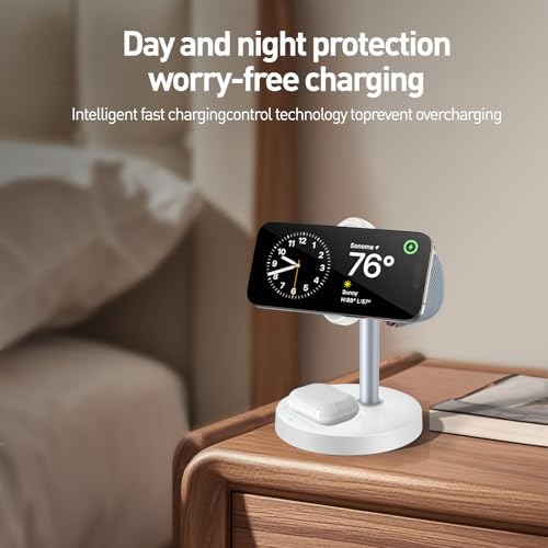 APSARAS 3-in-1 Wireless Charging Station for i Phone 16/15/14/13/12, Air Pods & Apple Watch Series S11 – Stylish Mag Safe Compatible Dock with Enhanced Speed and Safety Features for Clutter-Free Charging Solutions