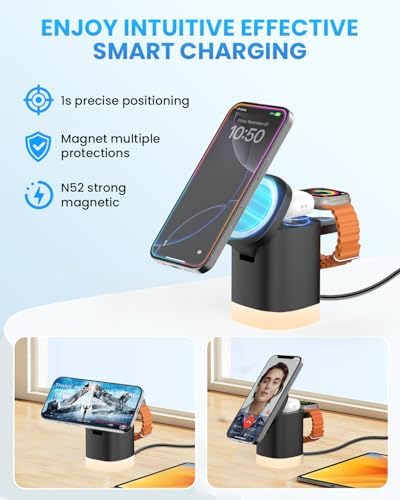 Travel-Ready Joy Geek 3-in-1 Wireless Charging Station – Fast Mag-Safe Charger for i Phone 16-12 Series, Apple Watch Series 10-2, and Air Pods Pro – Ultimate Compatibility and Speed for On-the-Go Lifestyle