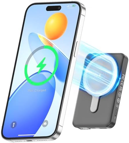 Magnetic 10,000 m Ah Wireless Power Bank – Fast Charging Mini Portable Charger with LED Display & Type-C Cable for Mag Safe i Phone 12/13/14/15 – Ultimate On-the-Go Charging Solution in Sleek Black Finish