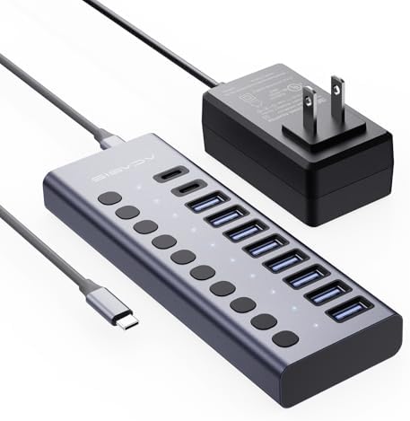Unleash Your Productivity with the ACASIS 10-Port USB C Hub – Ultra-Fast 10 Gbps Data Transfer, 60 W Power Adapter, Individual Port Control, and Stylish Aluminum Build for Seamless Multi-Device Connectivity in Any Professional Environment