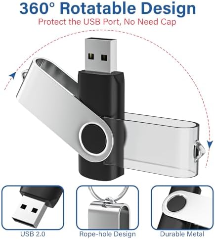 Reliable Wooolken 32 GB USB Flash Drives 10-Pack – Portable Memory Sticks with Keychains for Effortless File Transfers on PC & Laptop – Fast USB 2.0 Storage Solution in Sleek Black Design