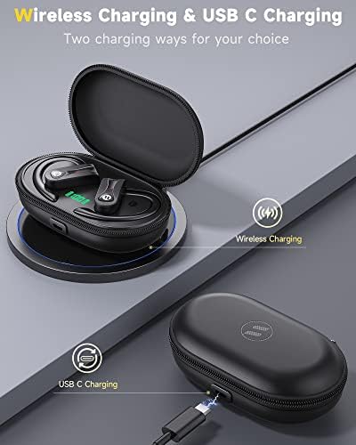 Elevate Your Audio Experience with Advanced Bluetooth Noise-Canceling Headphones Featuring 4 Mics for Crystal Clear Calls, Immersive Bass, 60 Hours Playtime – Wireless Charging Case & LED Display for Sports and Workouts with Secure Earhooks for Ultimate Comfort