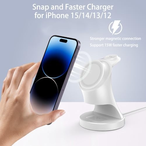 All-in-One 3-in-1 Magnetic Wireless Charging Station for Apple Devices – 18 W Fast Mag-Safe Charger Dock Compatible with i Phone 12-16, Air Pods & Apple Watch – Streamlined Design for Ultimate Convenience and Safety Features