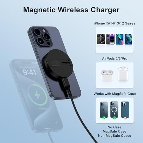 Samsung Magnetic Wireless Charger Pad for Galaxy S Series & i Phone 16/15/14 Pro Max – 15 W Fast Charging with 20 W USB-C Adapter – Universal Compatibility, Sleek Design, and Optimal Efficiency for Effortless Charging Experience