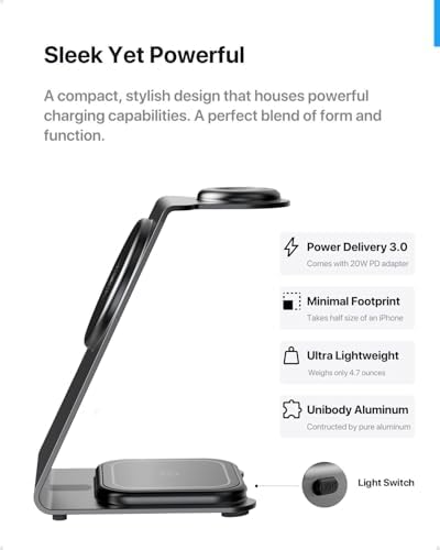 Intoval Premium 3-in-1 Magnetic Wireless Charging Dock for i Phone 16/15/14/13/12 Pro Max, Apple Watch Series 10 Ultra/SE/9/8/7/6, and Air Pods Pro/2/3 – Sleek Silver Design with Fast Charge Technology for Ultimate Convenience and Compatibility