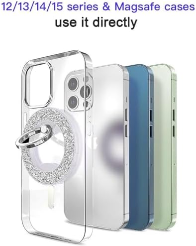 Glittering Magnetic Phone Ring Holder for Mag Safe – Ultra-Strong 2000 g Grip Compatible with i Phone 15, 14, 13, 12 Pro Max, Pro, Plus, Mini – Wireless Charging Friendly with 360° Rotation and 150° Adjustable Kickstand – Stylish Teal Design for Enhanced Functionality and Aesthetic Appeal