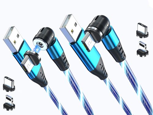 Versatile 3-in-1 Luminous Magnetic USB Charging Cable – Reflex Power 2 Pack, 1 M Length, 540° Rotating Design, Fast 2.4 A Charge, Durable TPE Build, Compatible with i Phone/i Pad, Micro USB & Type-C Devices, Green LED Glow for Easy Visibility in Low Light, Enhanced Durability for Everyday Use
