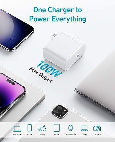 Powerful 100 W USB-C Charger for Mac Book Air & Pro – Compact, Foldable Design with 5 FT Cable – Rapid Charging & Universal Compatibility, Perfect for On-the-Go Professionals – Enhanced Safety Features with Active Shield Technology for Worry-Free Use