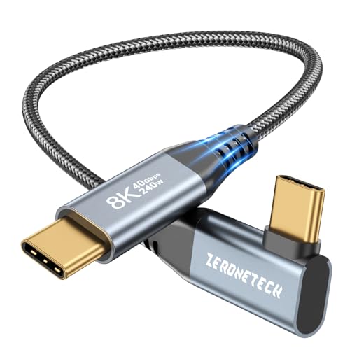 USB C Monitor Cable 8K@60Hz/4K@144Hz, Right Angle Display Video Output, 40Gbps High Speed Data Transfer, USB C 3.2 Gen 2×2, 240W Fast Charge for iPhone 16, MacBook Pro, iPad, Lenovo – 5FT – Enhanced Compatibility and Speed