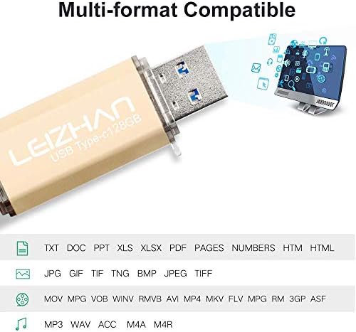 Leizhan 64 GB Dual Interface USB Flash Drive – Versatile Type-C & USB Memory Stick with Adapters for Effortless Data Transfer – Stylish Gold Finish for Enhanced Portability and Compatibility