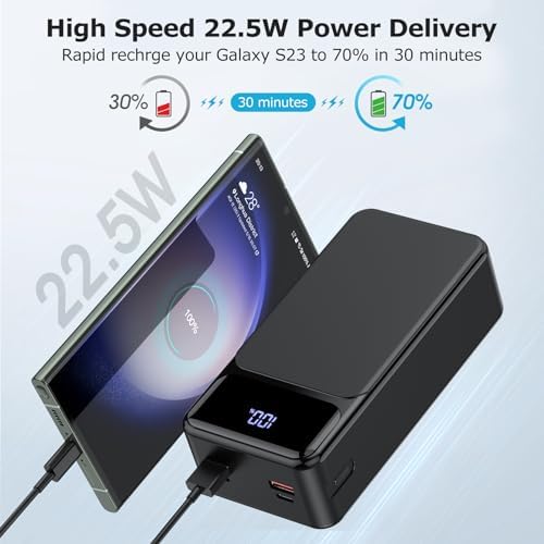 Massive 50000 m Ah Power Bank with 22.5 W Fast Charging – Ultimate Portable Charger for Multiple Devices, USB-C & Micro USB Inputs, LED Battery Status Display – Ideal External Battery for i Phone, Samsung, i Pad, and More
