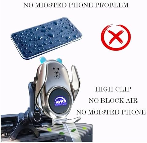 Innovative Auto-Clamping Wireless Charging Car Phone Holder with Rotatable Vent Clip – Stylish Cute Demon Design for i Phone, Samsung Galaxy & Android Devices – Ultimate Compatibility and Fast Charging Solution for Modern Drivers