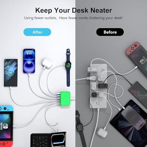 BREEKET 100 W USB C Fast Charger Hub – 6-Port Ga N Charging Station with 3 USB-A & 3 USB-C Connections – High-Speed Wall Adapter for i Phone 15/14/13/12/11 Pro Max, i Pad, Google Pixel & Samsung Galaxy Devices – Compact, Safe & Stylish Power Solution