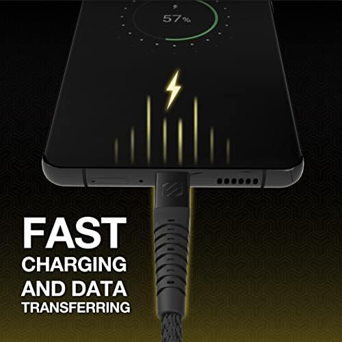 Scosche Strikeline 6 ft Premium USB-C Right-Angle Braided Charging Cable – Fast Charge & Sync for Enhanced Device Compatibility – Sleek White/Silver Design for Gamers & Professionals