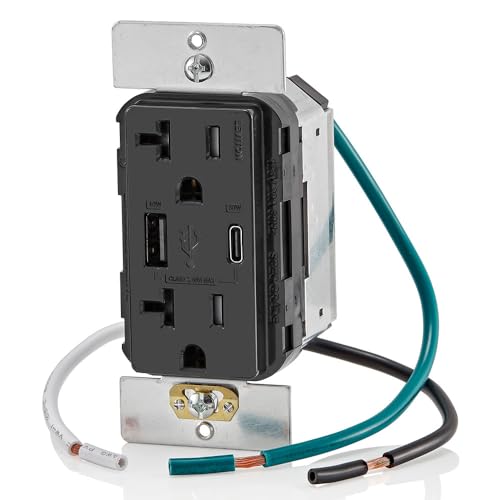Leviton 60 W In-Wall USB Charger with Dual Type A/Type-C Ports and 20 A Tamper-Resistant Outlet – Fast Charging for Smartphones, Tablets, and Laptops – Modern Light Almond Finish, Ideal for Home and Office Efficiency – Safe, Stylish Power Solution for Tech Enthusiasts