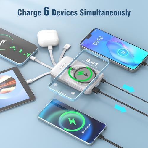 Ultra-Sleek 10000 m Ah Wireless Magnetic Power Bank – Fast Charging Portable Charger with Built-in Cables & LED Display – Compatible with i Phone 16/15/14/13/12/Pro/Mini/Pro Max (Purple) – Convenient On-the-Go Power Solution with Integrated Stand and Mag-safe Technology
