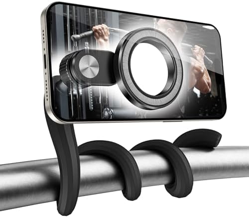 Flexible Gym Phone Holder for Peloton Treadmill Spin Bike – Gooseneck Magnetic Phone Mount for iPhone MagSafe Samsung, Wrap Around Phone Stand for Stroller/Desk/Shopping/Women Men Gym Gifts – Enhanced Compatibility and Speed