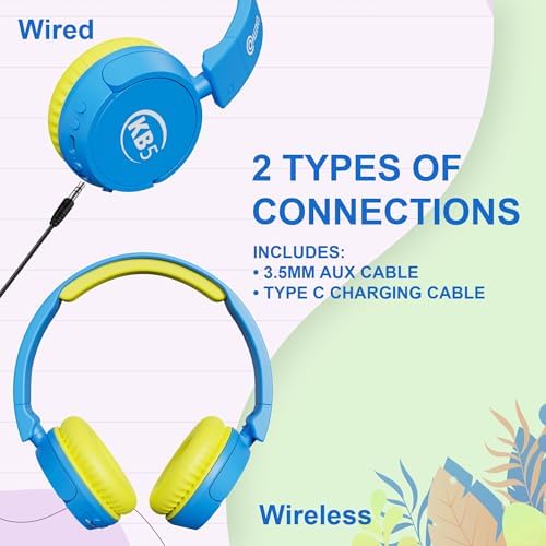 Contixo KB-5 Safe Listening Bluetooth Headphones for Kids – Foldable Over-Ear Design with 85 d B Volume Limiting – Stylish Pink & Blue Headphones for Comfortable Listening – Effortless Wireless Pairing with All Devices for Young Music Enthusiasts