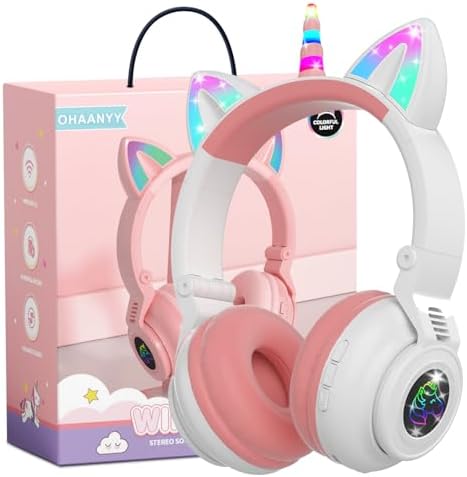 Magical Pink Unicorn Wireless Headphones for Kids – Foldable Over-Ear Design with Built-In Microphone, Volume Limiting for Hearing Safety & Universal Compatibility – Ideal Gift for Unicorn Enthusiasts on Birthdays or Holidays