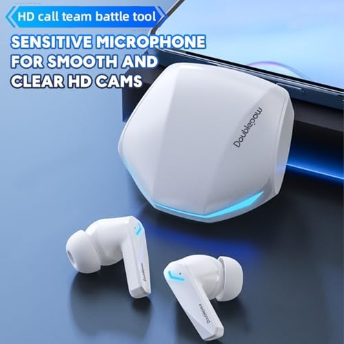 GM2 Pro Wireless Earbuds – Next-Gen Bluetooth 5.3 Low Latency Gaming Earphones with Noise-Canceling Microphone and Portable Charging Case for Superior Sound Clarity (White) – The Ultimate Choice for Gamers and Music Aficionados