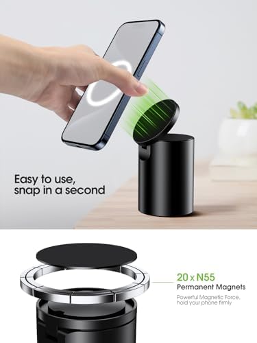 elitehood Heavy Duty Aluminum Magnetic Phone Stand, for Magsafe Stand for iPhone, Adjustable Cell Phone Holder for Desk, Computer Office Desk Accessories, Fits 4-11in iPhone, Kindle, iPads, Tablets – Enhanced Compatibility and Speed