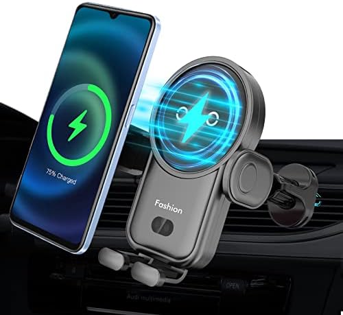 15 W Fast Wireless Car Charger with Auto-Clamping Mount – Effortless Air Vent Holder for i Phone 14/13/12/11/Pro/Xr/Xs/X/8 and Samsung S22/S21/S20 – Sleek Black Design for Enhanced Compatibility and Safety on the Go