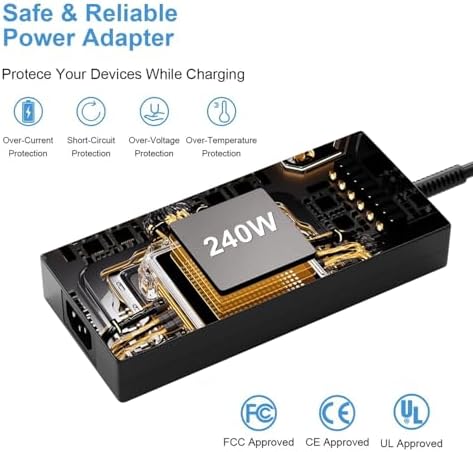240 W USB Tip Charger for MSI Laptops – High-Efficiency Power Supply Adapter for GE76, GE66, GP76, GP66, GS77 & More – Advanced Overload Protection with CE/Ro HS/FCC Certification – Optimized for Intel Core RTX 40 Series and 12 th Gen Models – Dependable Performance & 30-Day Satisfaction Guarantee – Perfect for Gamers and Creative Professionals – Elevate Your Charging Experience with Reliable Power Delivery