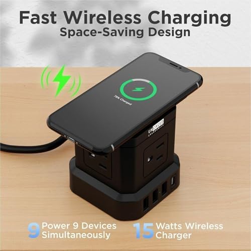 Revolutionize Your Charging Setup with the Uncaged Ergonomics 10 ft Wireless Cube Charger & Power Strip – Featuring 4 AC Outlets, 3 USB Ports Including 1 C Fast Charger, Surge Protection, and an On/Off Switch for Ultimate Device Management and Safety