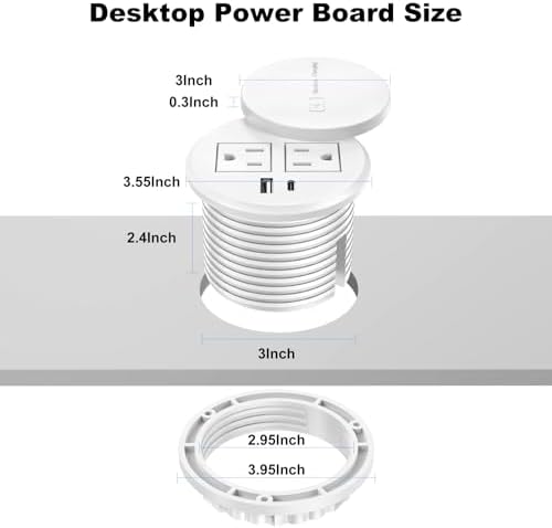 Revolutionize Your Workspace with the 3-Inch Recessed Power Grommet – Featuring 15 W Wireless Charging and 20 W USB-C Fast Charging Outlets, Plus Dual AC Power Ports and 6 ft Extension Cord for Ultimate Flexibility and Organization
