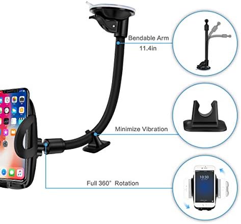 KIVO Universal Car Phone Mount – 29 cm Flexible Long Arm Holder for Dashboard & Windshield with One-Touch Access for i Phone, HTC, LG, Nexus, Nokia & GPS Devices – Ultimate Hands-Free Navigation Solution with 360-Degree Rotation and Sturdy Design