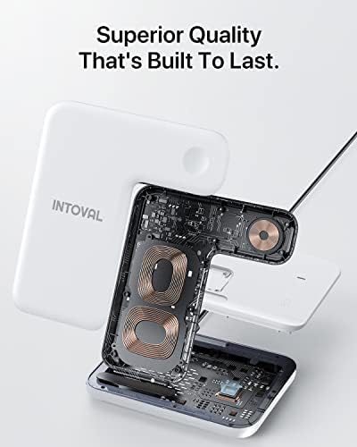 Intoval 3-in-1 Wireless Charging Station for Apple Devices – Fast Charging Hub Compatible with i Phone 15/14/13, Apple Watch Series 9/8/Ultra/7/6/SE, and Air Pods Pro – Sleek Z5 White Design for Efficient Desk Organization and Enhanced Compatibility