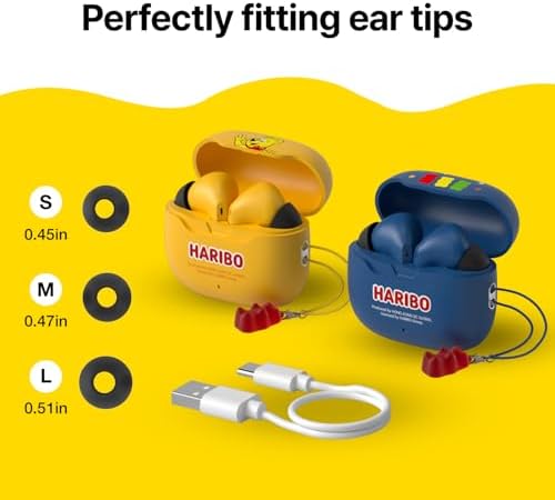 Haribo Gummy Bear Wireless Earbuds – Dynamic Bluetooth 5.3 TWS with 13 mm Bass Boost, Advanced ENC Noise Cancellation for Immersive Sound, IPX4 Sweatproof for Active Lifestyles, and Quick USB-C Charging – Playful and Functional Audio Solution for Fitness Enthusiasts and Music Aficionados