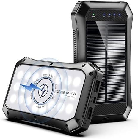 Ultimate Solar Power Bank 10000 m Ah – Versatile Wireless Charger with 20 LED Emergency Lights, Triple Device Fast Charging for Outdoor Adventures and Travel – Reliable, Eco-Friendly Power Solution for Camping and On-the-Go Charging