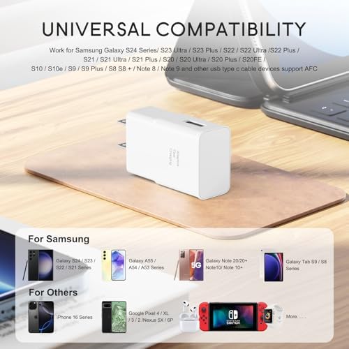 Samsung Adaptive Fast Charging Wall Charger: Rapid Quick Charge Adapter for Galaxy S Series & Note – High-Speed Power Delivery, Compact Design, Enhanced Durability, Over-Voltage Protection for Optimal Device Lifespan