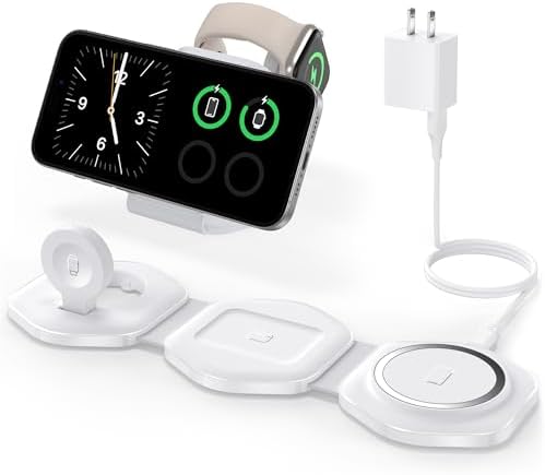 Ultimate 3-in-1 Magnetic Wireless Charging Station for Apple Devices – Foldable Travel Charger for i Phone 16/15/14/13/12 Pro Max, Apple Watch & Air Pods – Fast, Efficient, and Stylish Power Solution for On-the-Go Charging