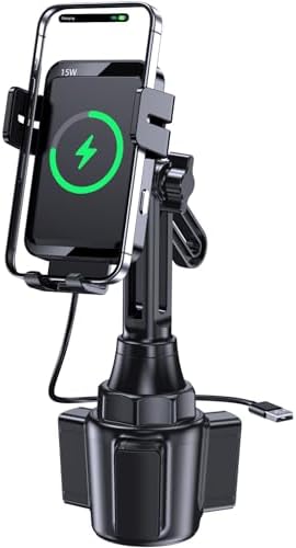 MOKPR Wireless Car Charger – 15 W/10 W/7.5 W Auto-Clamping Cup Holder Phone Mount for i Phone & Samsung – Fast Charging Car Mount with Enhanced Compatibility for Seamless Navigation & Calls – Durable, Convenient, and Safe Charging Solution for Busy Lifestyles