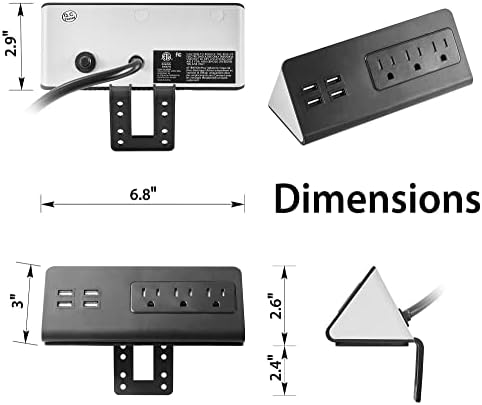 Revolutionize Your Workspace with Edge Mount Power Strip – 3 AC Outlets & 4 Fast Charging USB Ports, 1250 Joules Surge Protection for Home Office, Dormitory, or Nightstand – Sleek Design for Maximum Space Efficiency and Device Compatibility