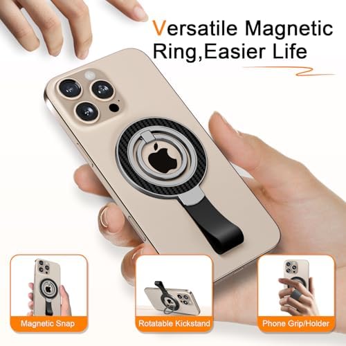 Mag Safe Universal Phone Grip & Kickstand for i Phone 12-16 Pro Max – Versatile Double-Sided Magnetic Holder for Secure Handling & Hands-Free Viewing in Gym, Kitchen & Beyond – Sleek Black Silicone Design for Stylish Convenience and Optimal Performance