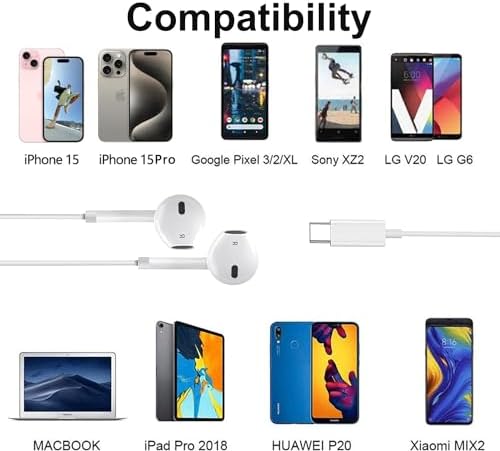 Transform Your Audio Experience: Premium Dual Pack USB C Headphones for i Phone 16/15 & Galaxy S Series – Superior Hi-Fi Stereo Earbuds with Integrated Microphone and Convenient Volume Control – Seamless Compatibility with i Pad Pro and Pixel Devices – Featherlight Ergonomic Design for All-Day Wear – Ideal for Audiophiles, Gamers, and Professionals Demanding Exceptional Sound Quality – Elevate Your Listening Adventure Now!