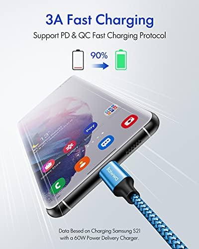 20 ft Braided USB C to C Charging Cable – Ultra-Durable 60 W Power Cord for Fast Charging, Compatible with Samsung Galaxy, Pixel, i Pad Pro/Air, Mac Book Pro/Air – Ideal for Hassle-Free Device Connectivity and Extended Reach